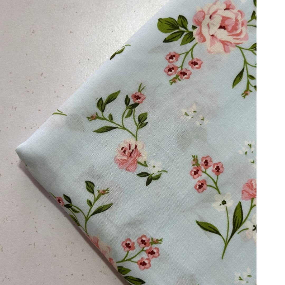 Sky blue Floral Georgette Linen Fabric 2pc