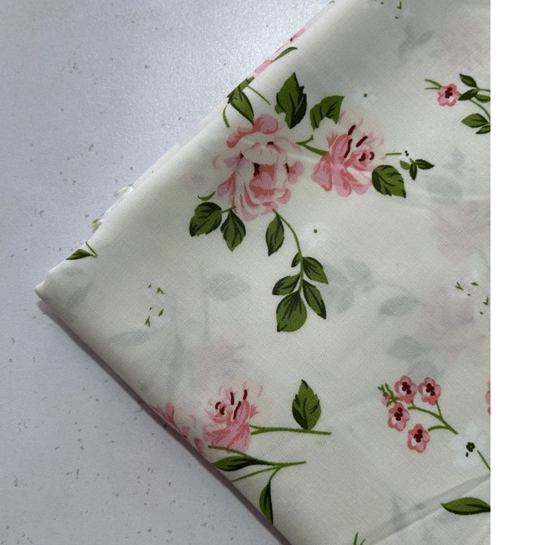 Rose Floral Linen Fabric 2pc