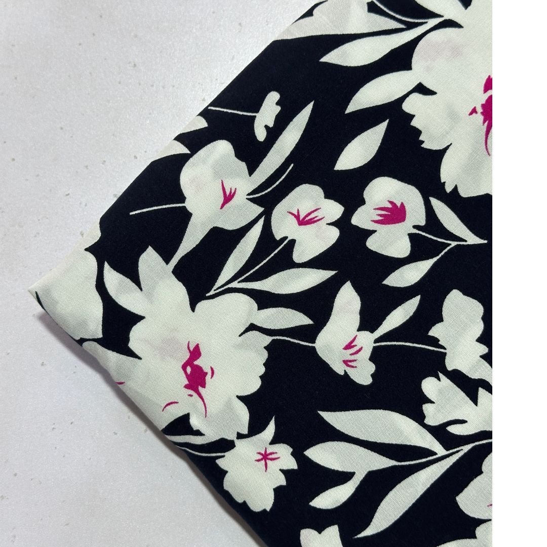 Navy Pink Multi Floral Linen Fabric 2pc