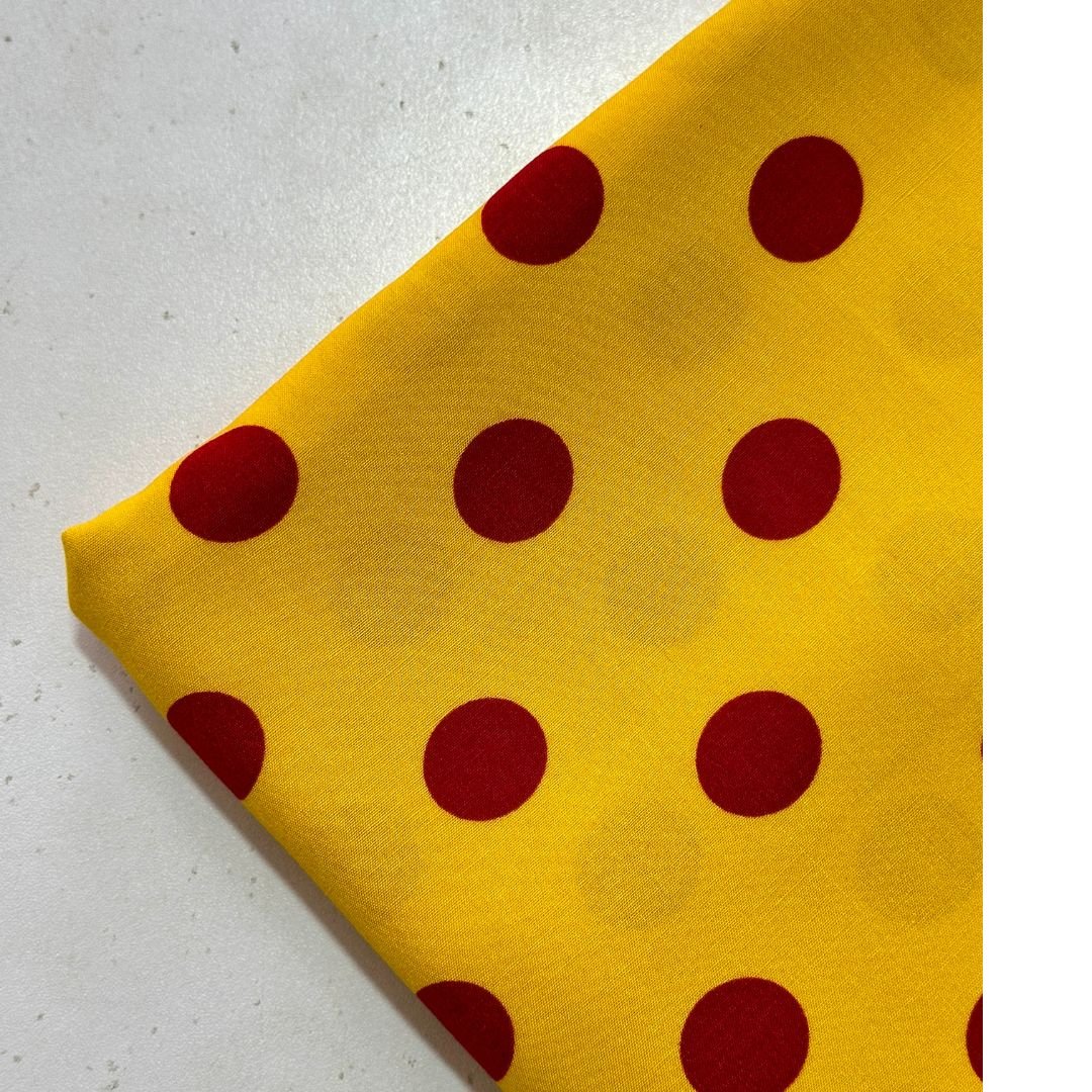 Red On Yellow Polka Dots Linen Fabric 2pc