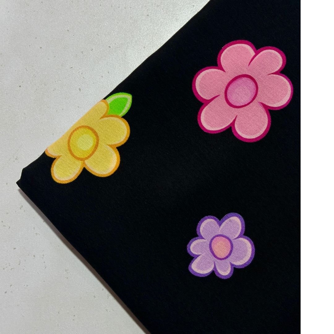 Black Sweater Flower Linen Fabric 2pc