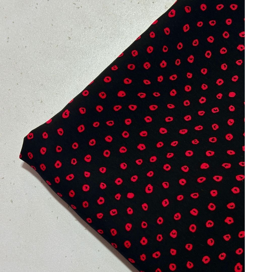 Red and Black Polka Dots Linen Fabric 2pc