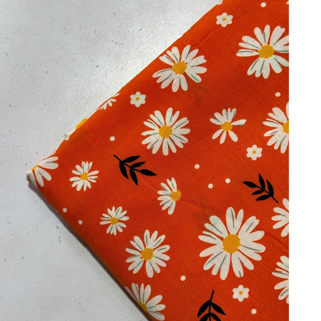 Daisy Flowers Seamless Pattern Linen Fabric 2pc