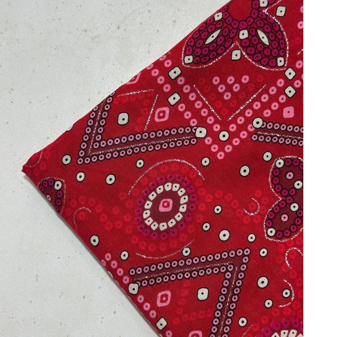 Red Chunri Print Lawn cotton Fabric 2pc