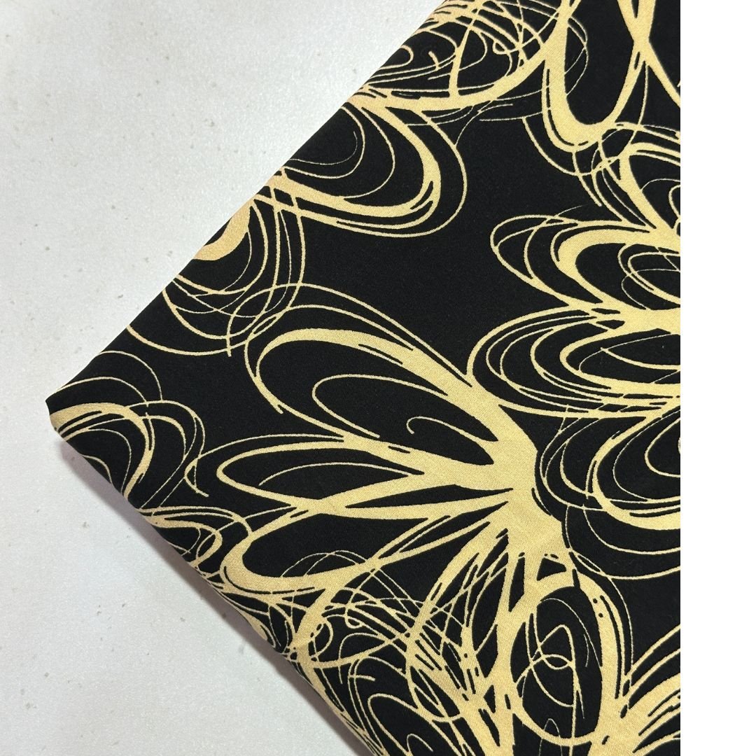 Gold Abstract Floral Pattern Linen Fabric 2pc