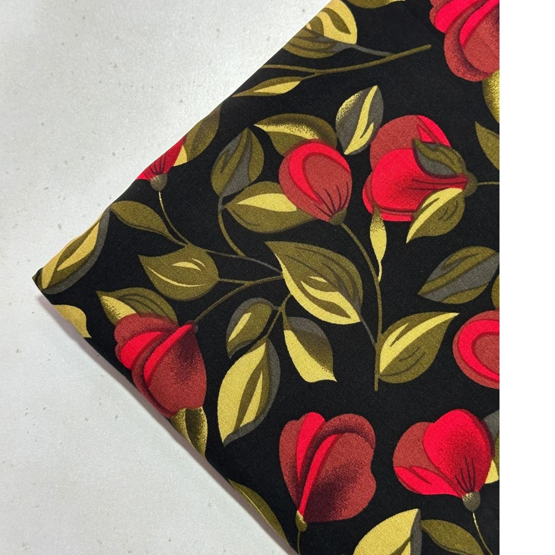 Red Tulips Print Linen Fabric 2pc