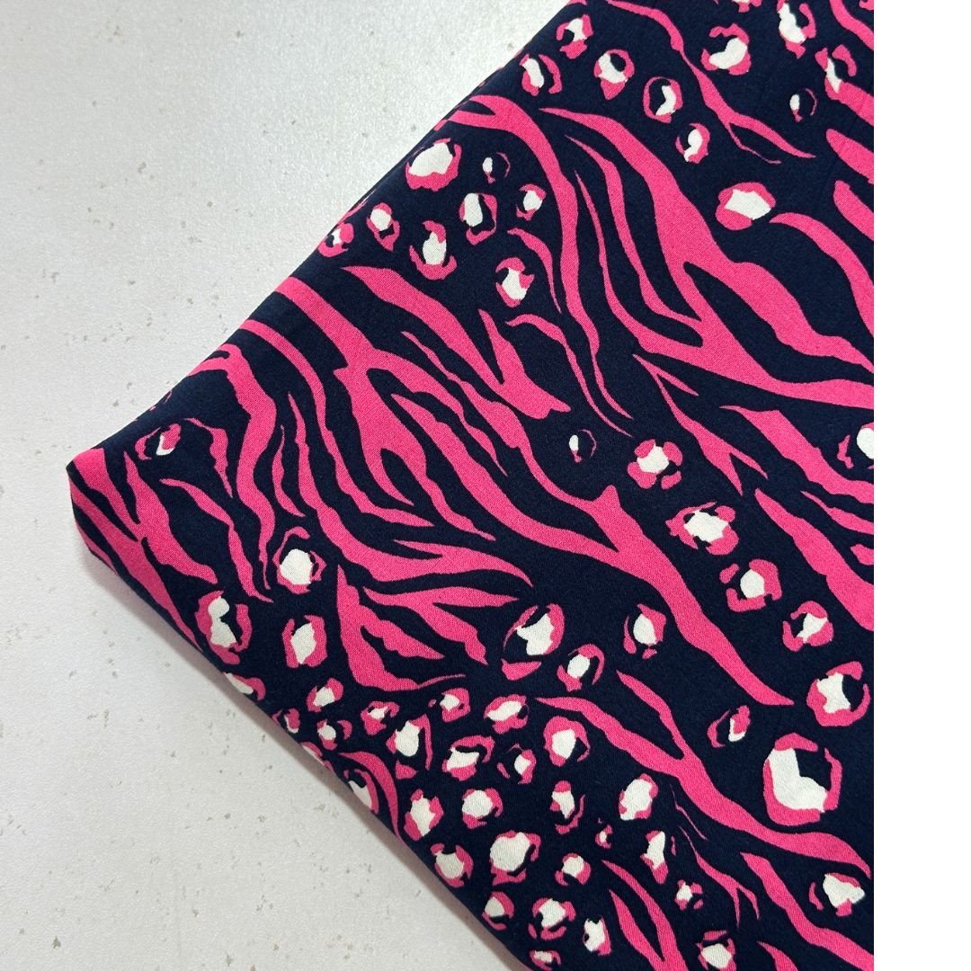 Hot Pink Leopard Zebra Print Linen Fabric 2pc