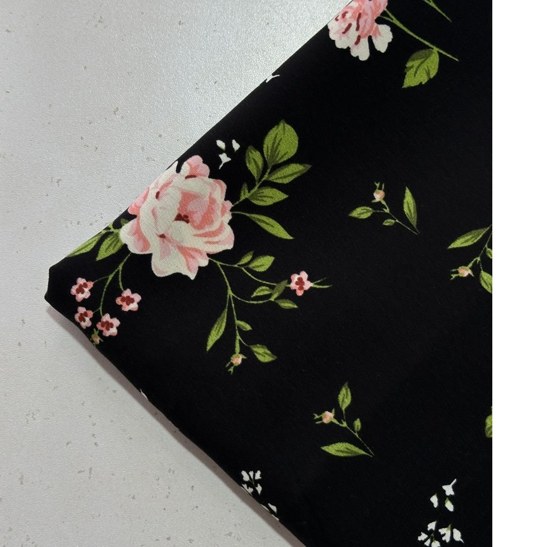 Floral Boutique Black Linen Fabric 2pc