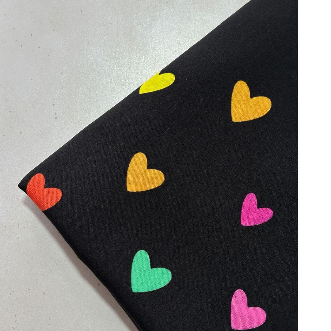 Black Love Heart Linen Fabric 2pc