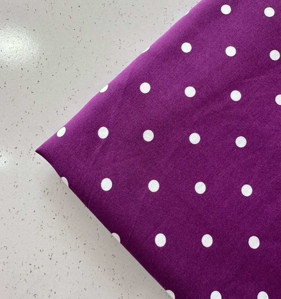 Purple and White Polka Dots Linen Fabric 2pc