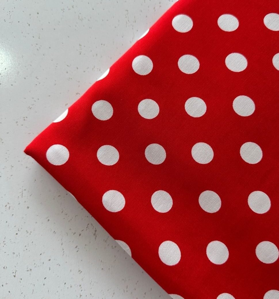 Red and White Polka Dots Linen Fabric 2pc