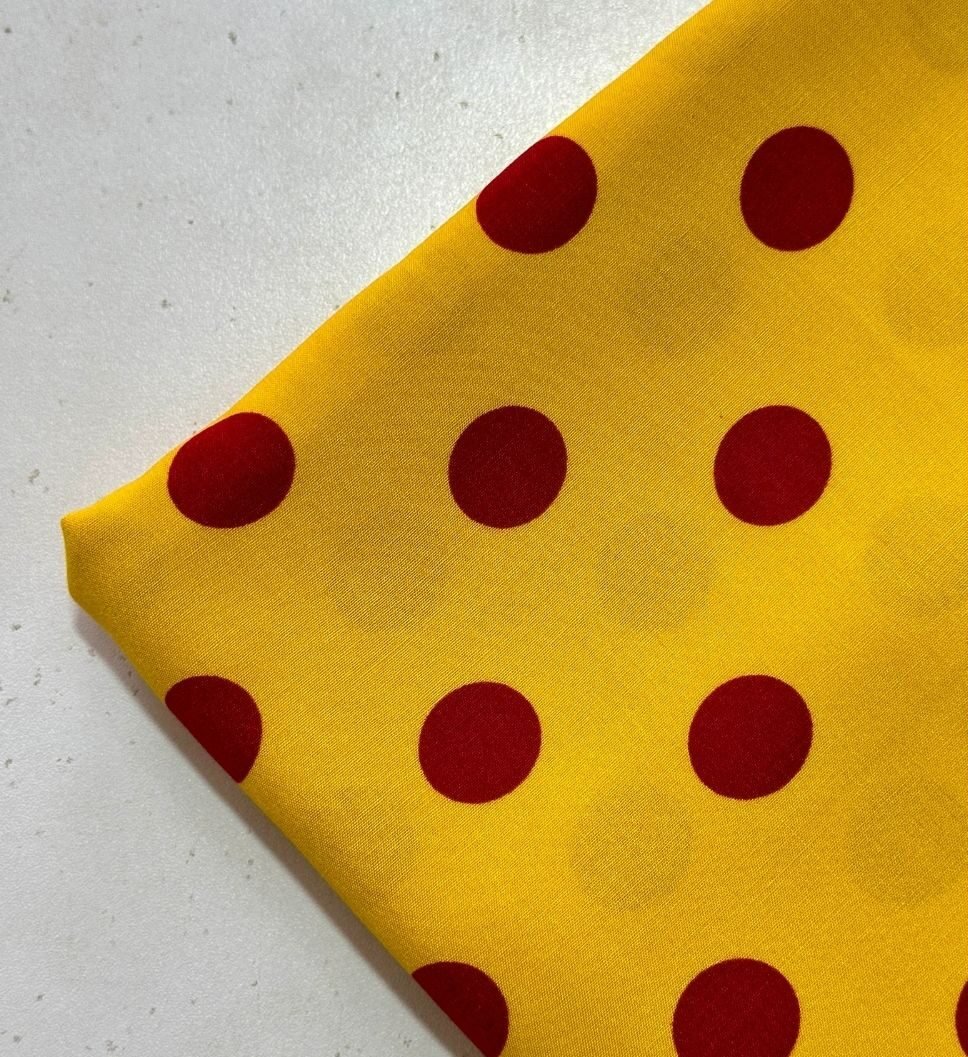 Red and Yellow Polka Dots Linen Fabric 2pc